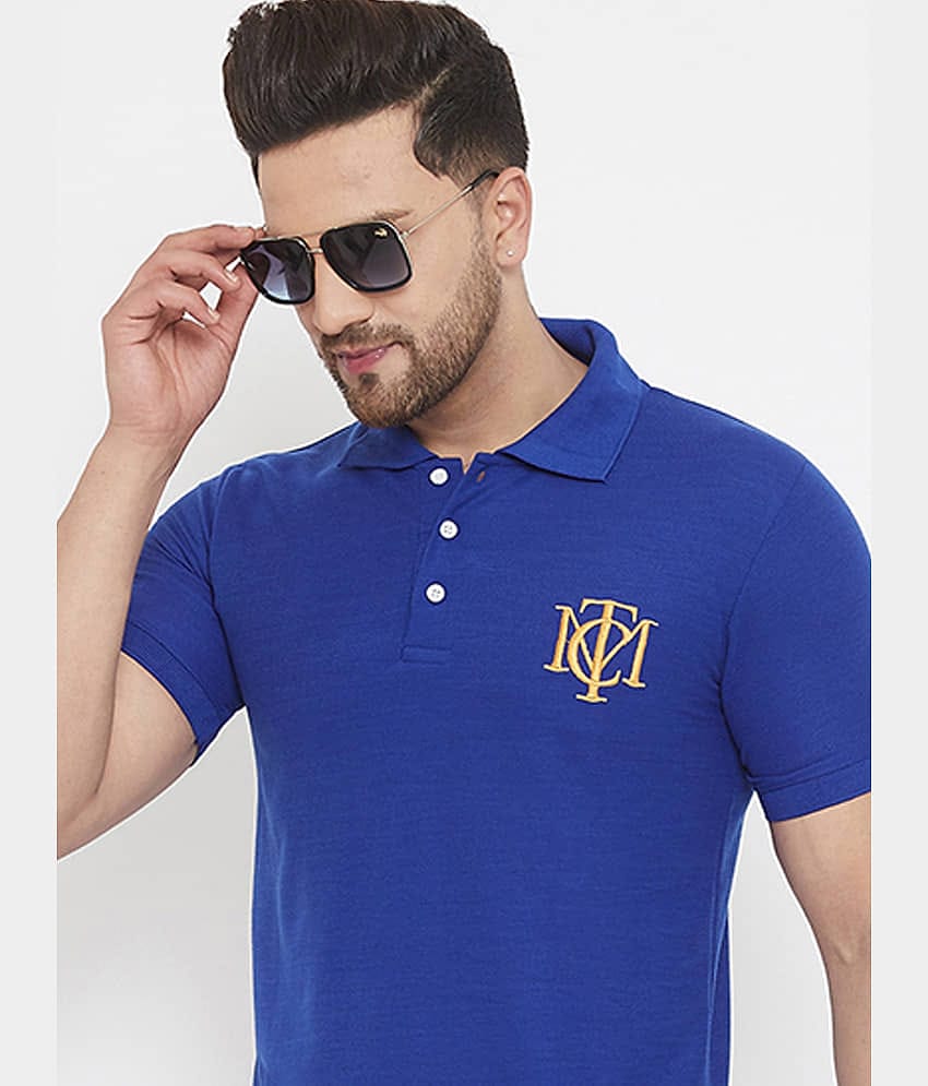 The Million Club Pack of 1 Cotton Blend Regular Fit Solid Half Sleeves Men's Polo T Shirt ( Blue )