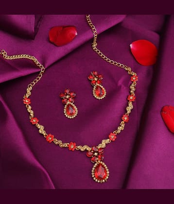 Sukkhi Alloy Red Traditional Necklaces Set Collar