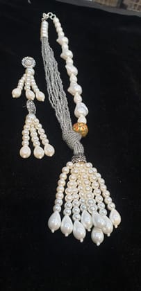 MOP with onyx layered necklace with earrings