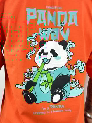 Colorful PANDA Oversized T-Shirts: Orange: Vibrant Citrus Burst-S / Cotton / Orange