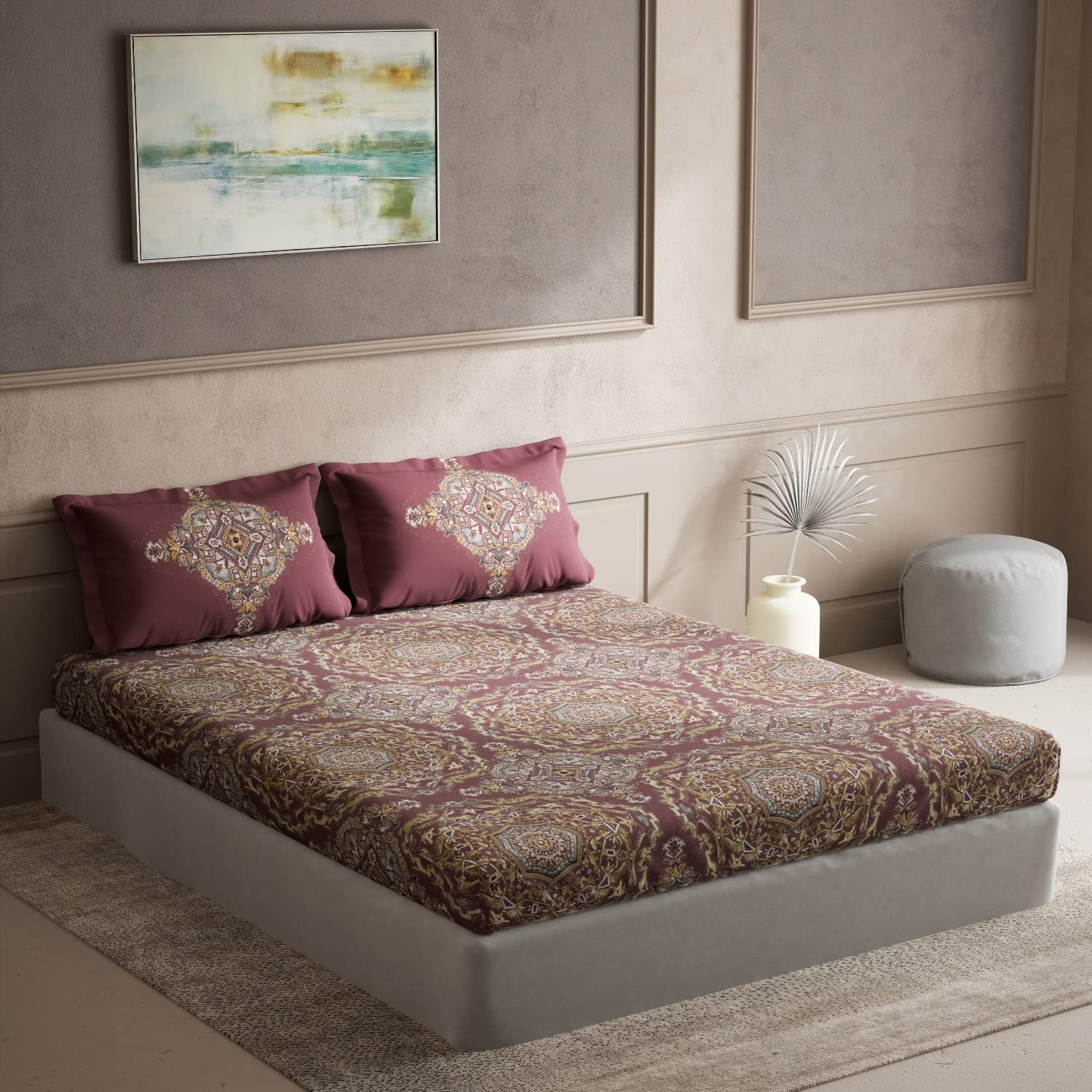 DDECOR - Maxima Collection 100% Cotton Ethnic Pattern 136TC Super King |274 CM X 274 CM| with 2 Pillow Covers - Red