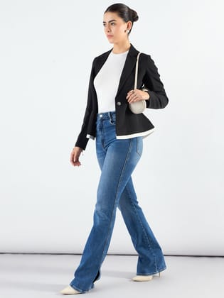 Black And White Layered Structured Blazer in Stretchable Fabric-XL