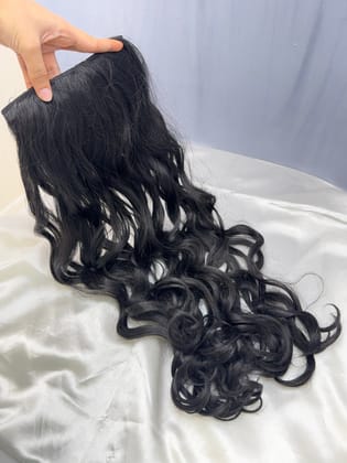 Curly 4 Clips Volumising/Styling 25 Inches Human Hair Extension in Natural Black Color-Brown with Light Streaks / 18"