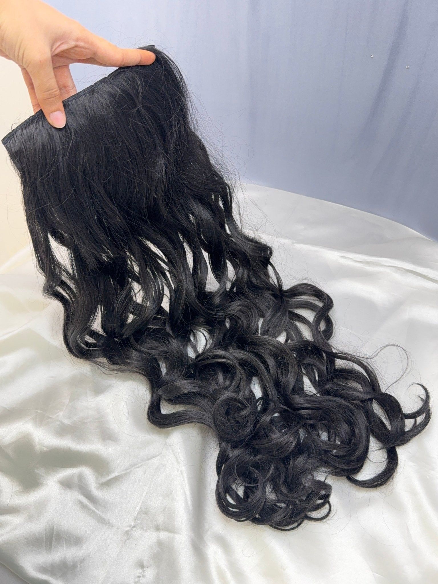 Curly 4 Clips Volumising/Styling 25 Inches Human Hair Extension in Natural Black Color-Brown with Light Streaks / 18"