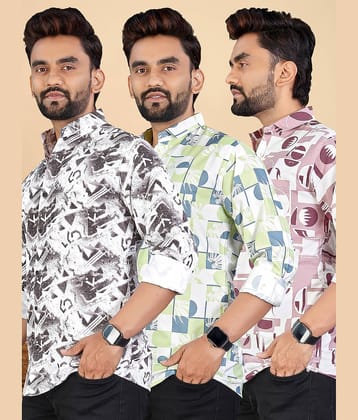 adwynpeter 100% Cotton Regular Fit Printed Full Sleeves Men's Casual Shirt - Multicolor 6 ( Pack of 3 )
