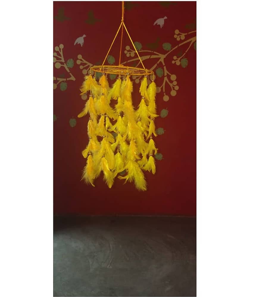 new lucky Feather Yellow Dream Catcher - Pack of 1 ( 60 X 18 cms )