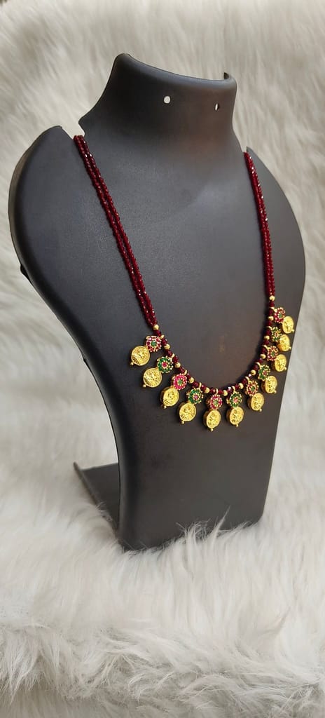 Traditional Indian Necklace Set with Ruby Stone and Gold Plated Pendants