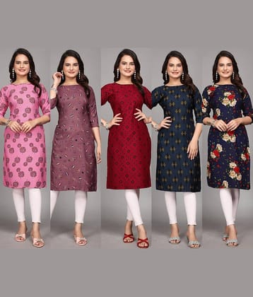 KALAVRITTA Pack of 5 Crepe Printed Straight Women's Kurti - ( Multicoloured )