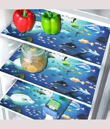 Crosmo PVC Graphic Fridge Mats ( 43 28 ) Pack of 3 - Blue