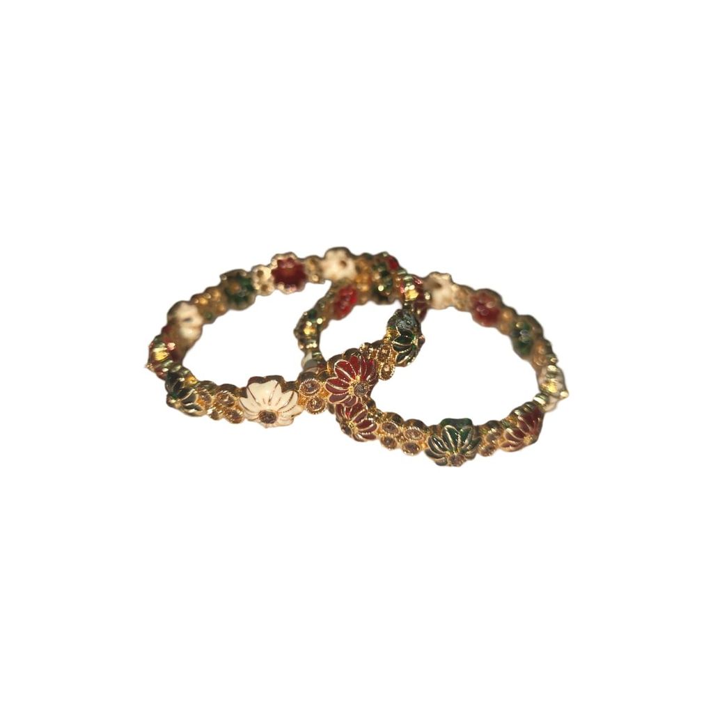 Gold Plated Flower Design Bangle Set for Women - Set of 2