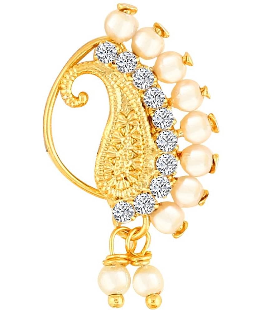 Vivastri Gold Plated Red Stone with Peals Alloy Maharashtrian Nath Nathiya./ Nose Pin for Women &Girls VIVA1008NTH-Press