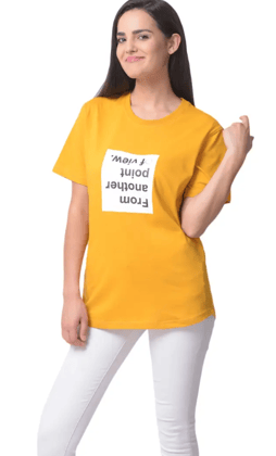 Printed regular crew neck t-shirt | mustard | from another point of view Yellow / S
