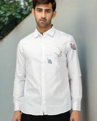 Printed Smart Casual White Shirt-WHITE / S