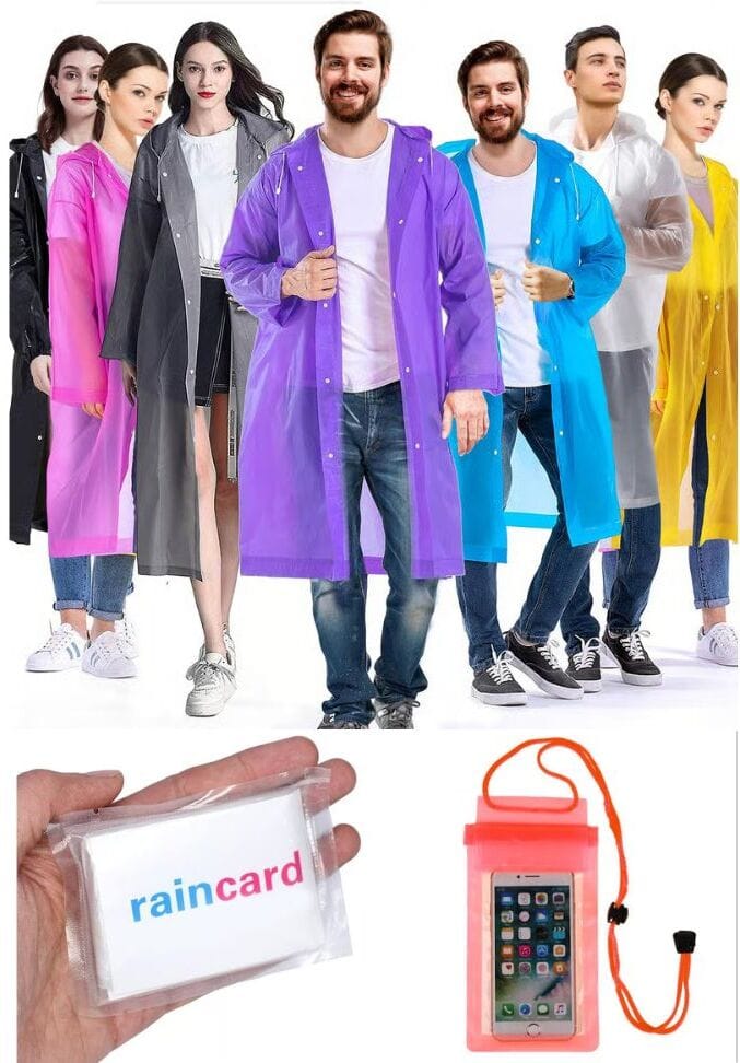 Rain Ready Travel Combo ( Eva Raincoat + Rain Card + Rain Protector Cover For Mobile ) ( Multicolour - Any Random Available Colour )