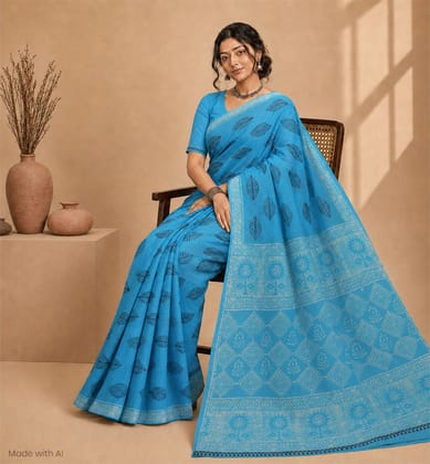 Handcrafted Batik Print Cotton Saree