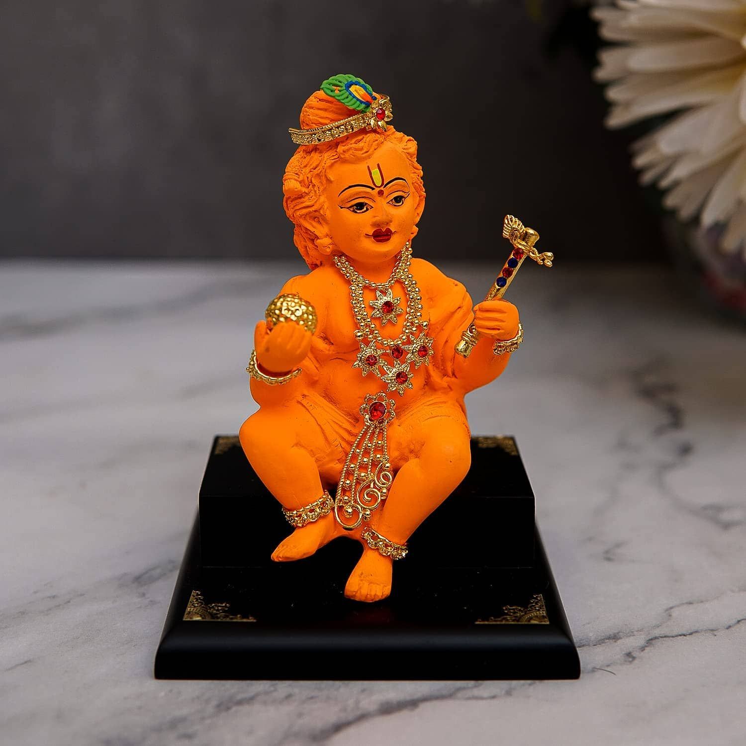 Craftlayout Resin Laddu Gopal Orange Finish Car Dashboard - 5 Inch