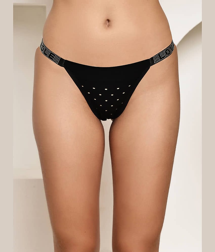 PrettyCat Cotton Lycra Thongs ( Black , Pack of 1 )