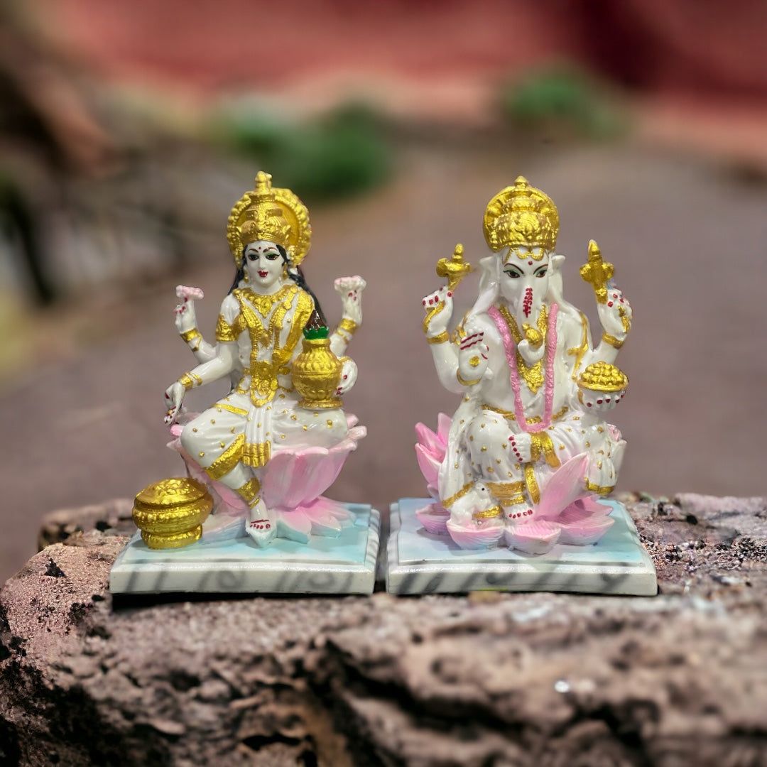 Indian Laxmi Ganesh Murti Marble Look Lakshmi Ganesha for Diwali Poojan Made in India H- 20 cm-Composite Marble