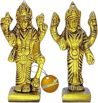 REAL SEED Brass Lord Vishnu and Laxmi Statue, Laxmi Narayan Standing Murti Size 7.5CMS Weight- 190GMS