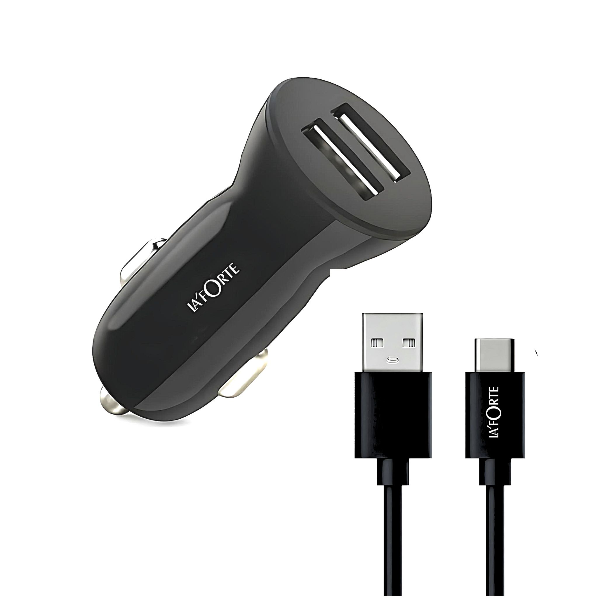 Flixx 2.4A Dual-Port Car Charger with USB-C Cable Flixx 2.4A Dual-Port Car Charger with USB-C Cable - Black Car Charger Pack of 1