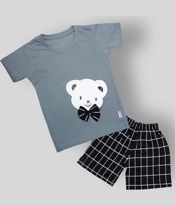 CATCUB Pack of 1 Boys Cotton Blend T-Shirt & Shorts Set ( Gray )