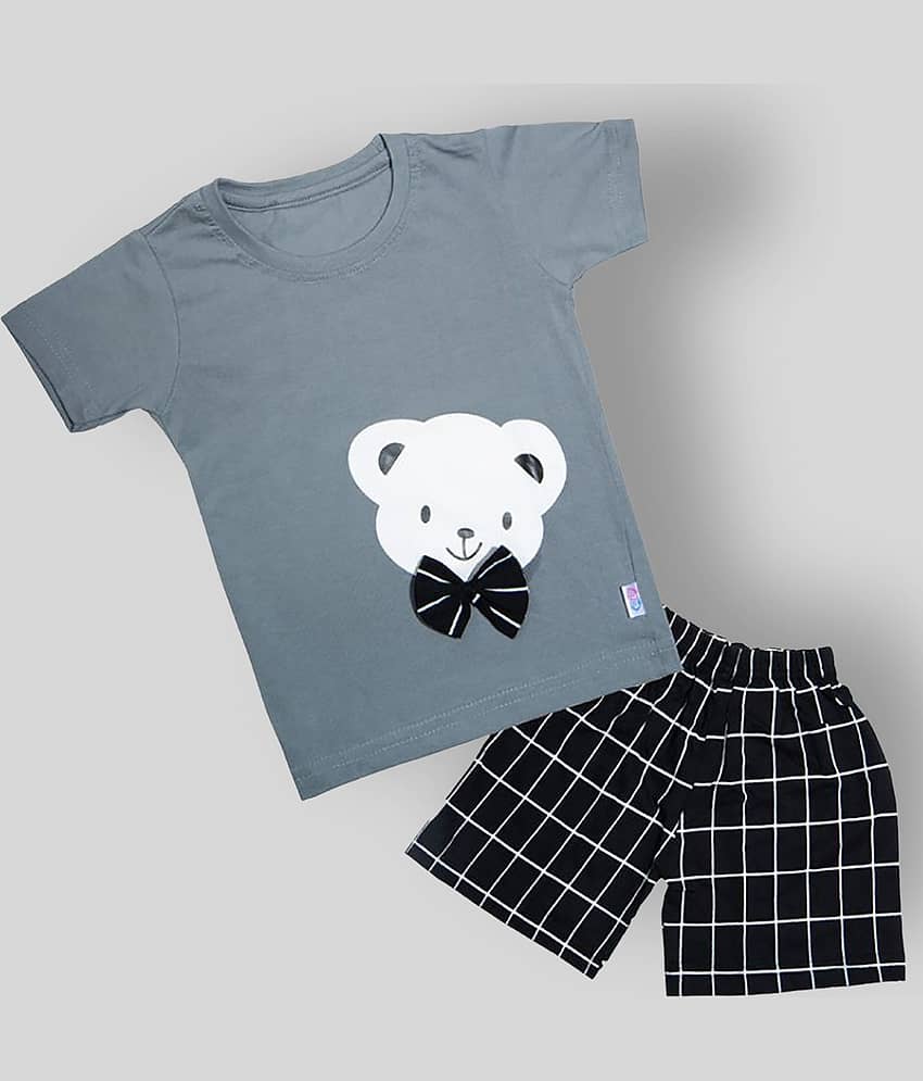CATCUB Pack of 1 Boys Cotton Blend T-Shirt & Shorts Set ( Gray )