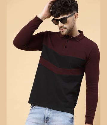 Rigo Pack of 1 Cotton Slim Fit Colorblock Full Sleeves Men's Polo T Shirt ( Wine )
