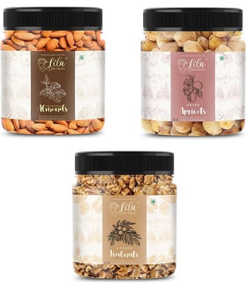 Lila Dry Fruits Almond (100gm), Walnut(100gm) & Apricots(100 gm) Combo | Badam Akhrot & Khubani