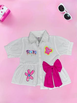 Girls Fancy Shirt [GT-637] [4-12 Years]-4-5Y (Size - 24) / Cotton / White