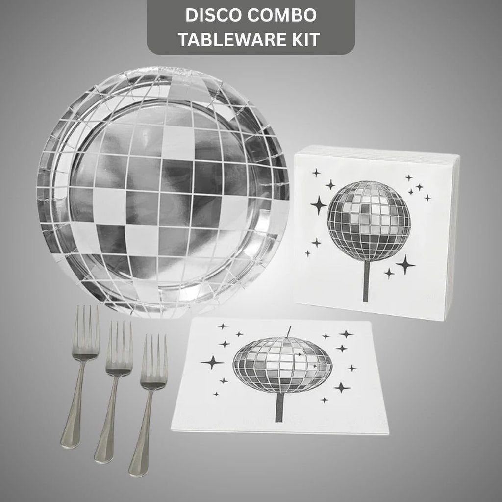 Disco Tableware Set w/Plates, Napkins & Forks - 9 inches - 50PC - Party and Festive Needs | Buy online on ZillyBuy