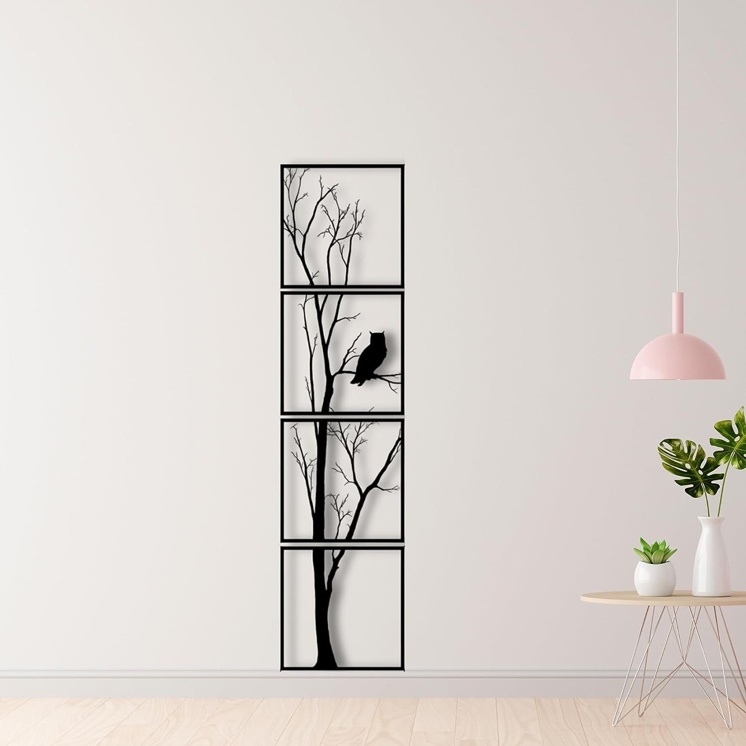 Wooden 4 Pieces Vertical Tree Wall Art Panel Frame