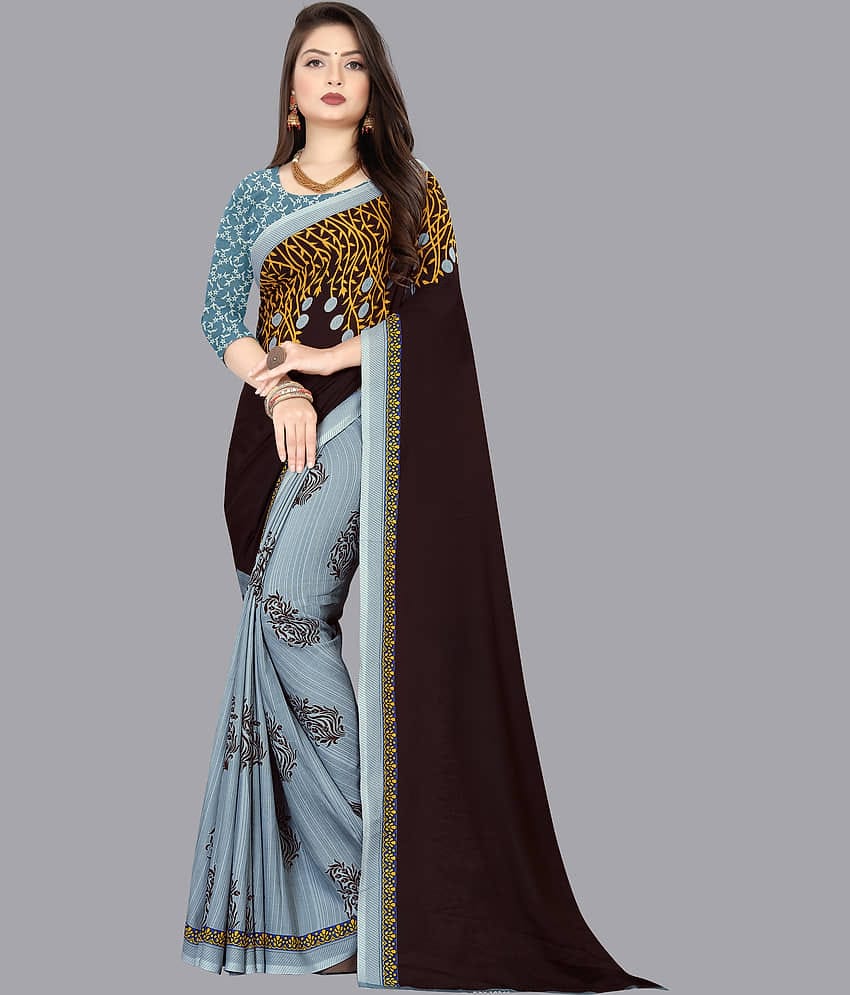 ANAND SAREES Georgette Printed Saree With Unstitched Blouse Piece ( Beige )