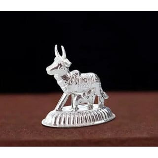 Astro-D Silver Cow and Calf Idol for Pooja Kamdhenu, (Silver, Silver)
