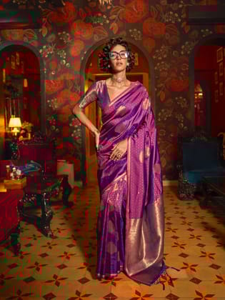 Purple Pure Soft Silk Woven Designed Weaving Saree