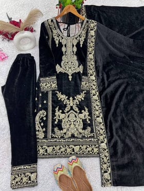 Beautiful Top-Bottom And Dupatta With Embroidery Cording Sequence Work