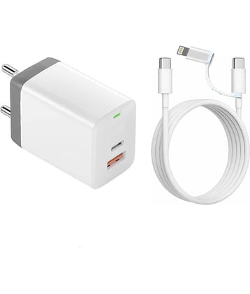 Avista True All in One 120W 8.1Amp USB+ Type-C Dual Charging with 2 in 1 Convertible Cable USB-C to USB-C & iPhone