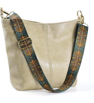 Women's PU Leather Zipper Handbag (Beige)-PID63979