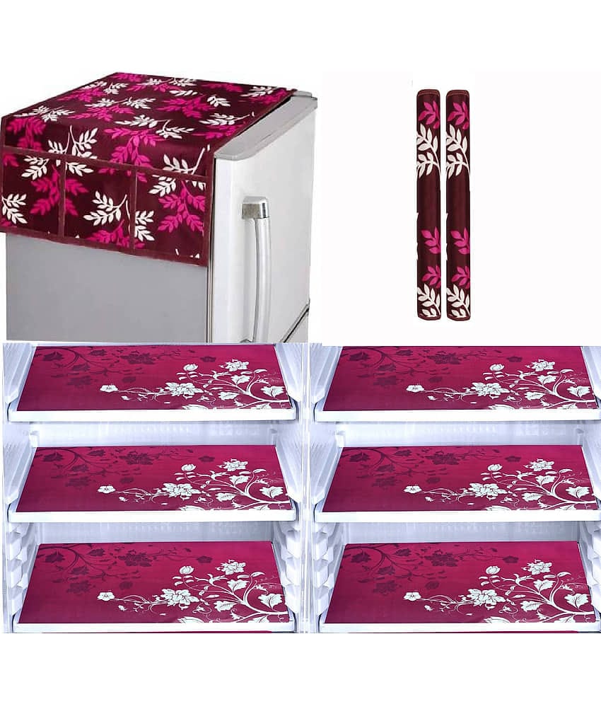Crosmo Polyester Floral Fridge Mat & Cover ( 99 53 ) Pack of 9 - Multicolor