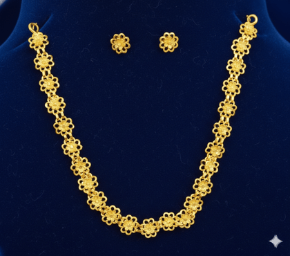 Mishti Creations Gold Colour Plated Floral Design Traditional Necklace Set with Stud Earrings Mishti Creations Gold Colour Plated Floral Design Traditional Necklace Set with Stud Earrings