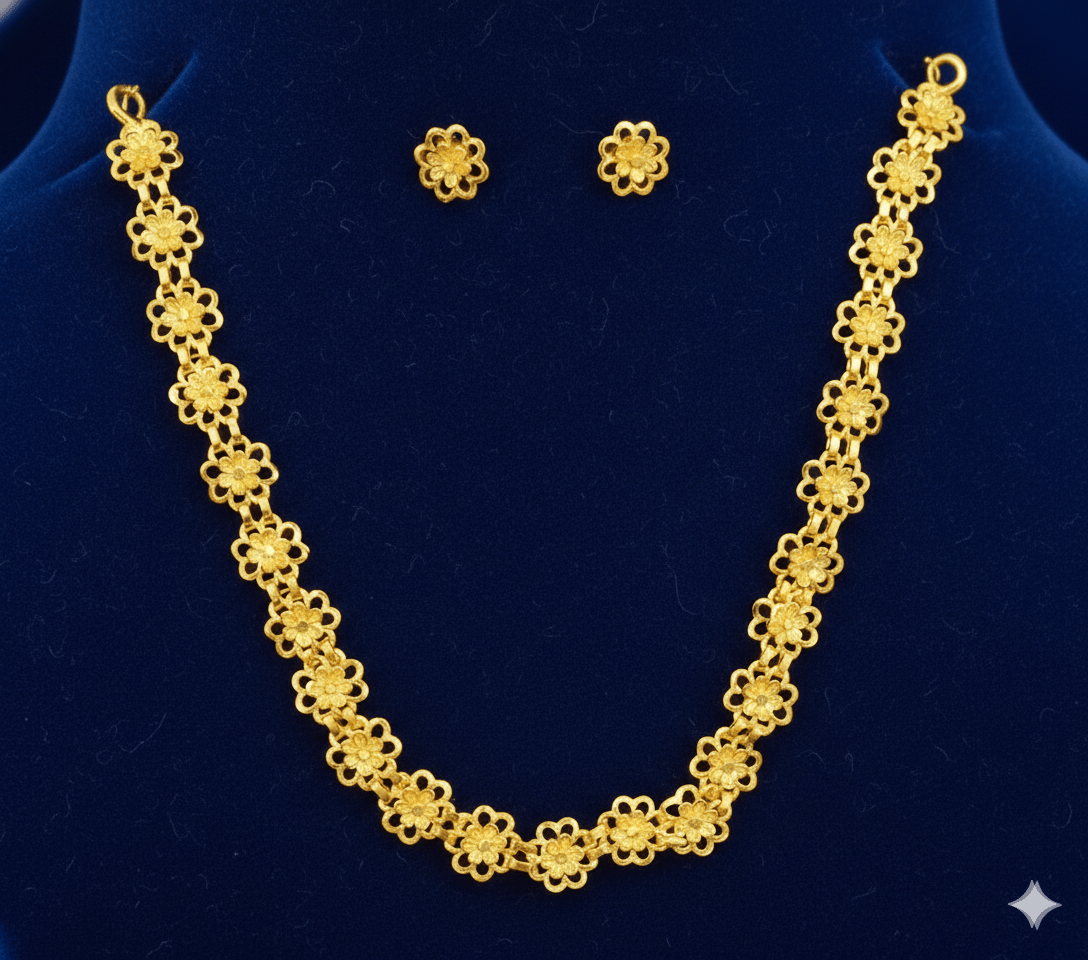Mishti Creations Gold Colour Plated Floral Design Traditional Necklace Set with Stud Earrings