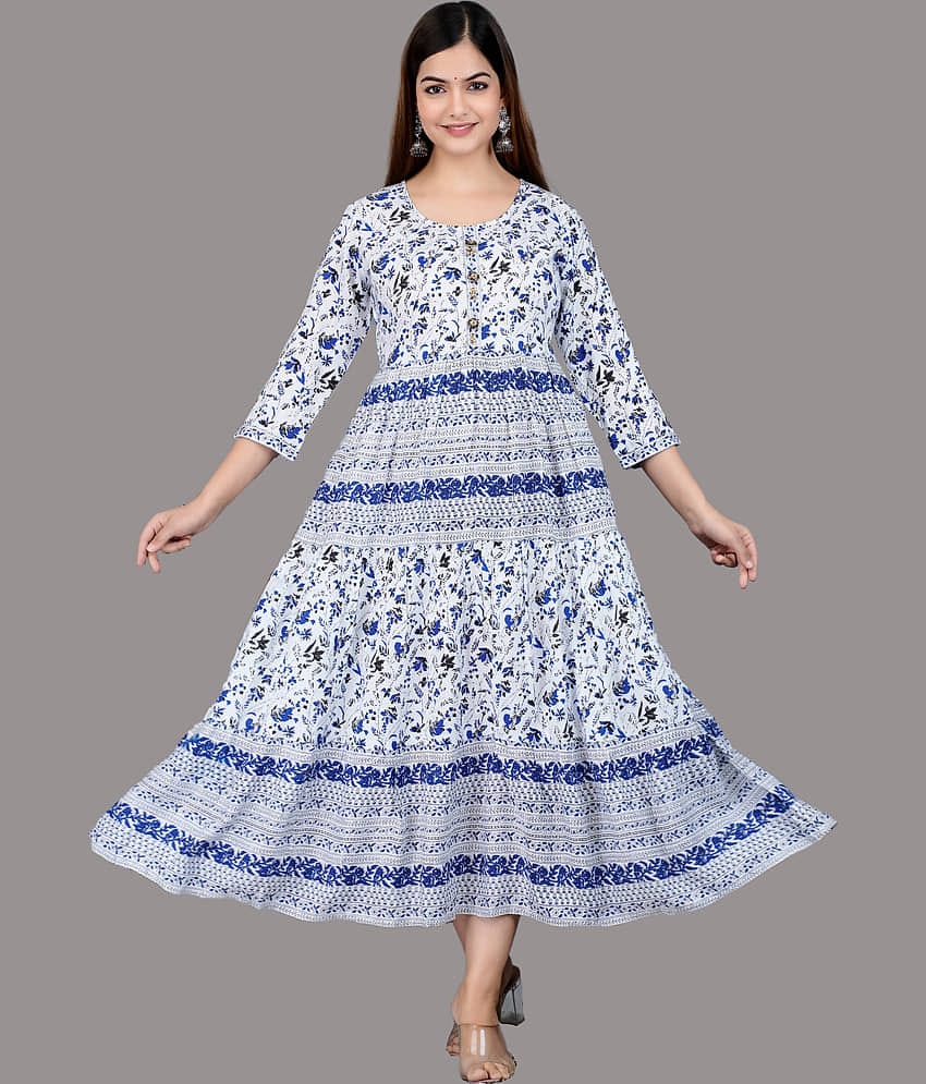 NUPITAL Cotton Blend Printed Anarkali Women's Kurti - White ( Pack of 1 )