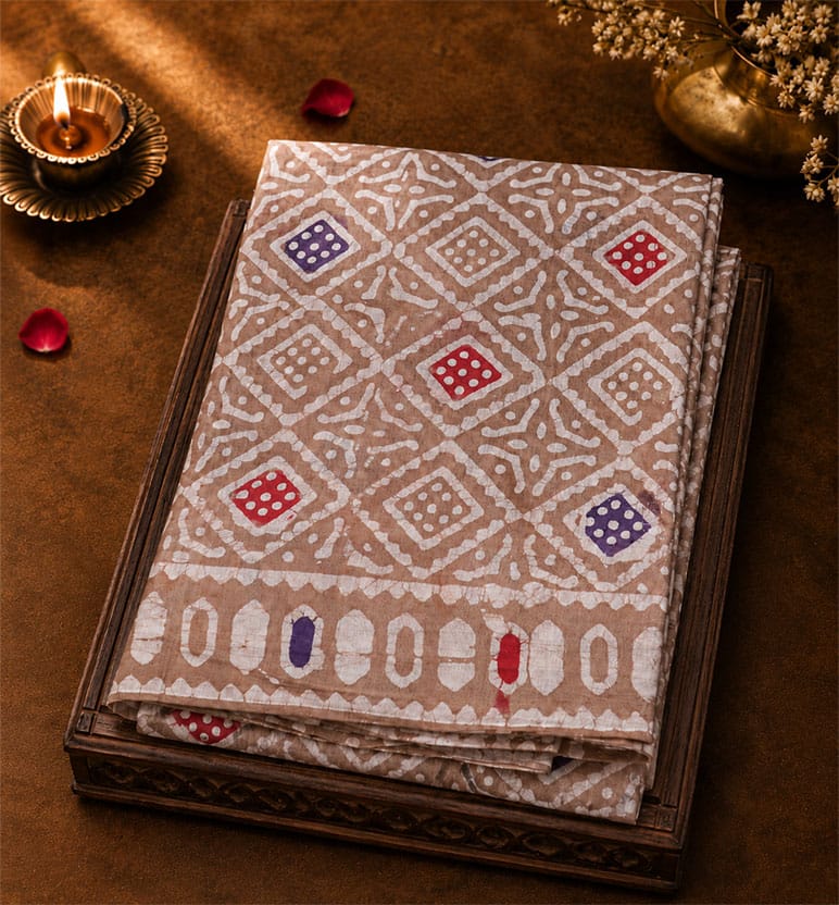 Handblock Printed Batik Cotton Saree