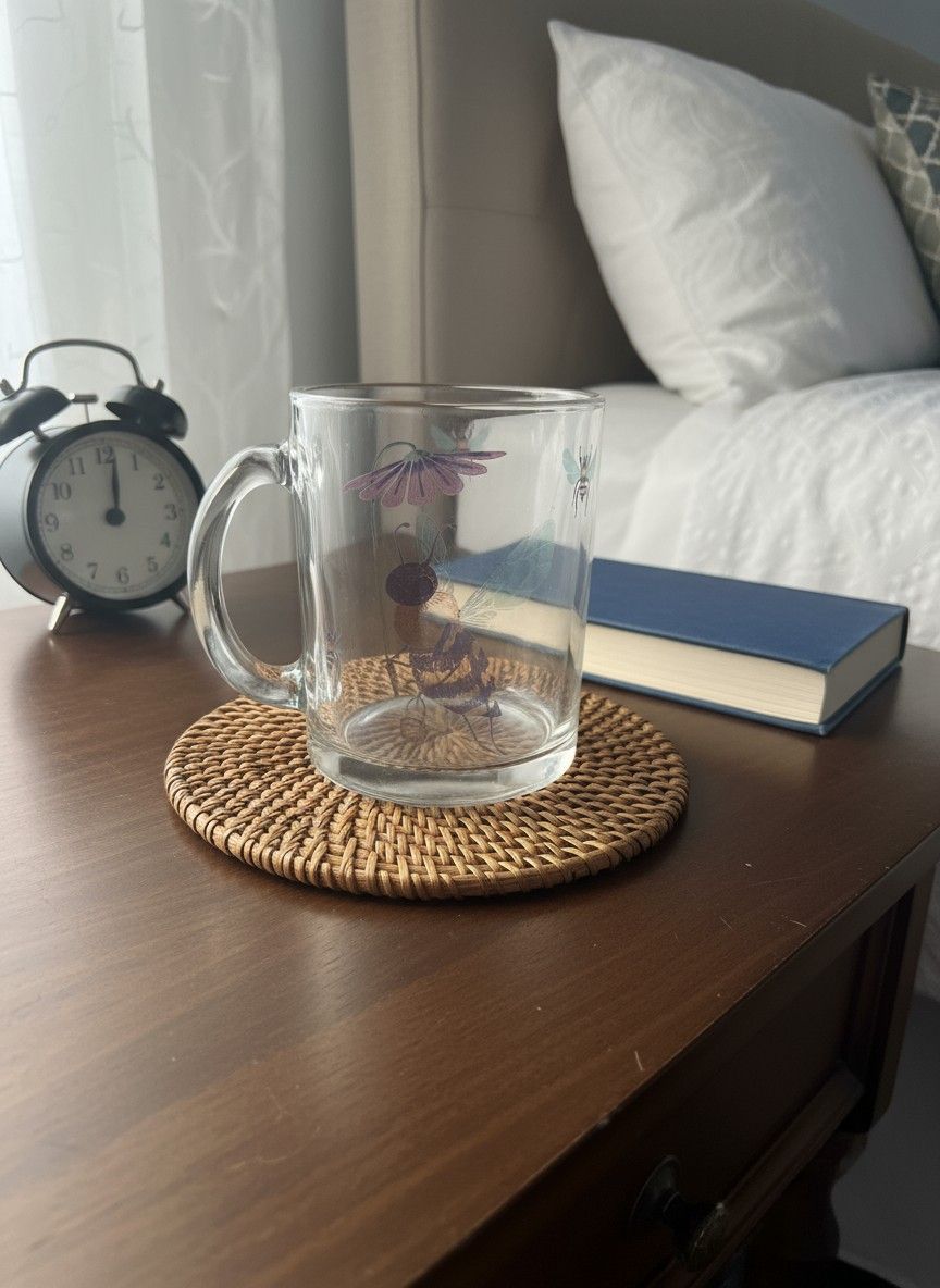 Ivvory Honey Bee Glass Coffee Mug (Standard Size) | Printed Glassware | Daily Beverage Cup