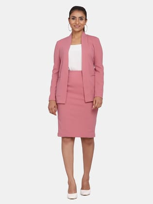 Women's Work Formal Stretch Skirt Suit - Pink-M