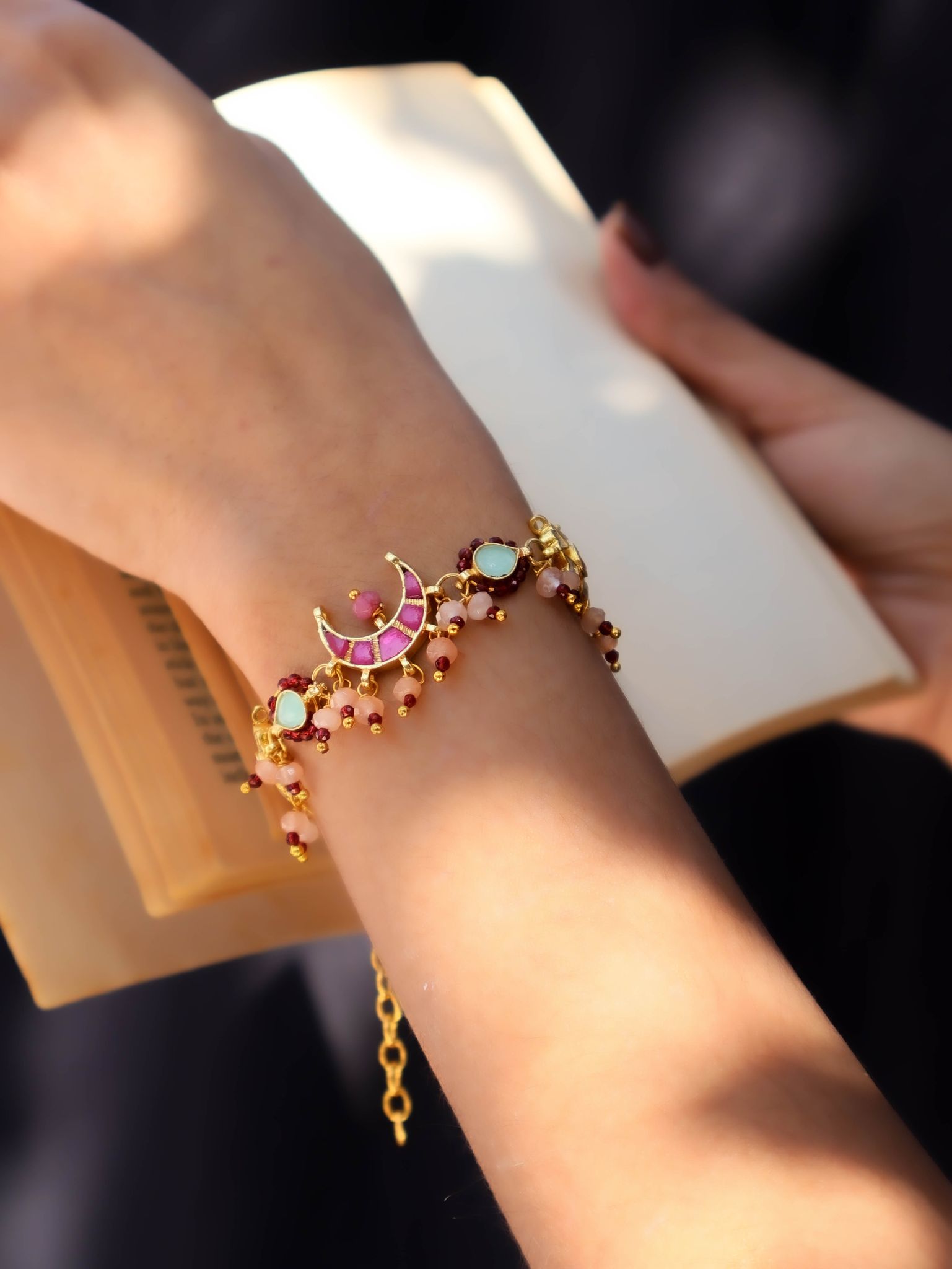 Saba Pink Kundan Bracelet-Pink