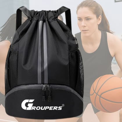 GROUPERS Basketball Sports Bag – Separate Ball Compartment, Shoe Storage, Water-Resistant Backpack for Men, Boys & Athletes