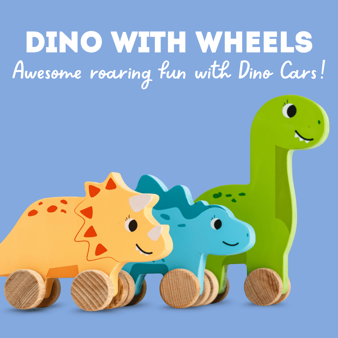 Cots and Cuddles Wooden Dino with Wheels Toy for Kids (Pack of 3)