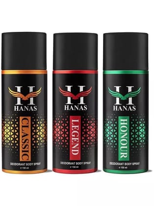 HANAS Classic, Legend & Honour Deodorant Spray for Men 450 ml ( Pack of 3 )