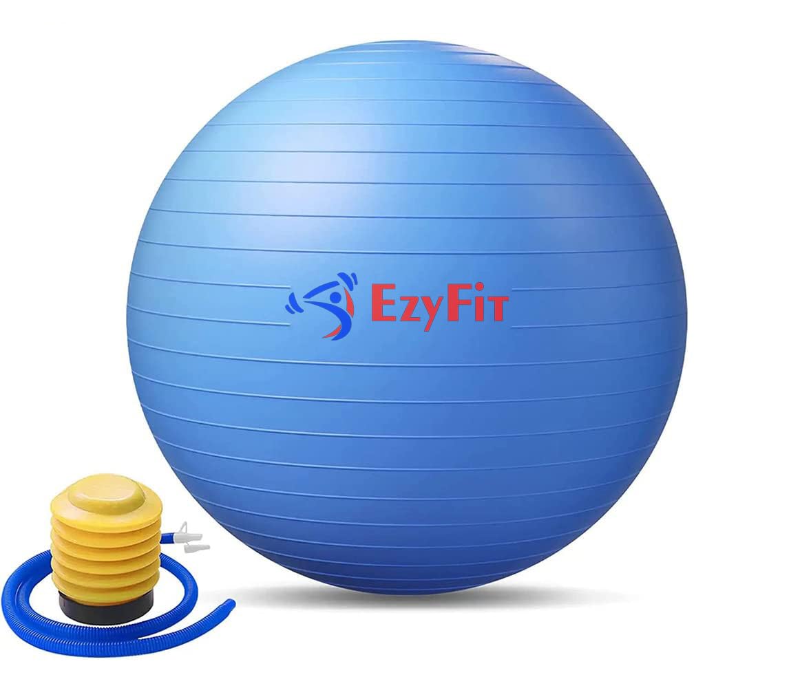EZYFIT Anti-Burst Rubber Gym Ball with Free Foot Pump | Round Shape Swiss Ball for Exercise, Workout, Yoga, Pregnancy, Birthing, Balance and Stability