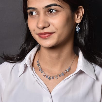 Tranquil Lagoon Swarovski Necklace Set-Silver / 18"